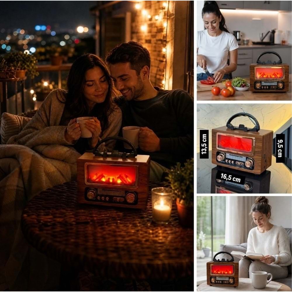 TELSAN NS-901BT USB/SD/FM Şömine Görünümlü Bluetooth Hoparlör Nostaljik Radyo ve Kablosuz Müzik Çalar PL-4715