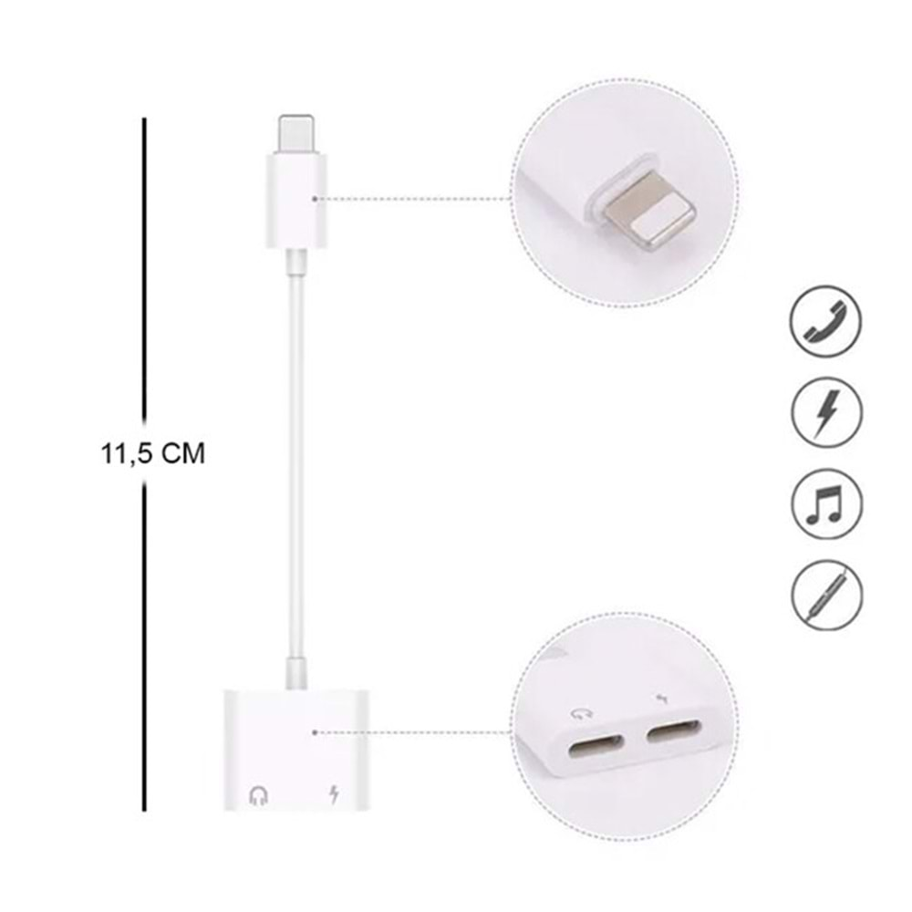 CONCORD J-008 iPhone Kablo Tip Lightning Şarj Ve Kulaklık Çoklayıcı