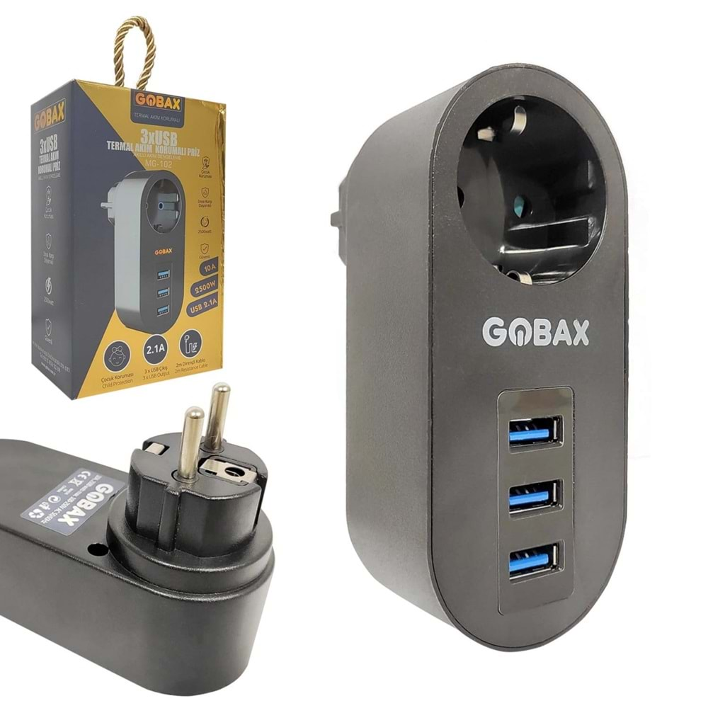 GOBAX MG-102 AKIM KORUMALI PRİZ 3 USB PORTLU TEK PORT PRİZ KAFA