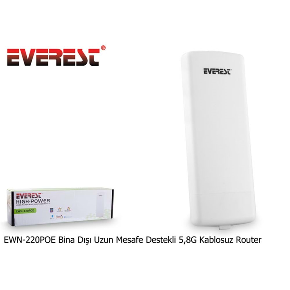 Everest EWN-220POE Dış Ortam Bina Dışı Uzun Mesafe Destekli 5.8Ghz 300Mbps Repeater + Access Point Kablosuz Router