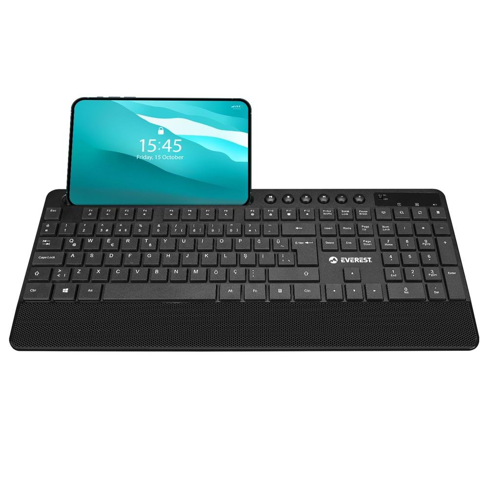 Everest KM-9676 Siyah Multimedya Tablet-Telefon Standlı Klavye + Mouse Set