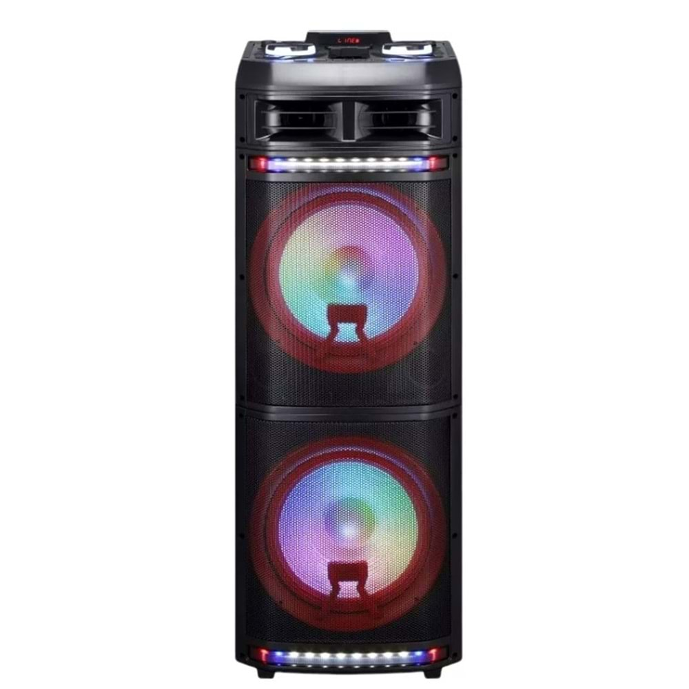 TELSAN TD-1298A SD/USB/FM 12inc*2 BLUETOOTH ÇİFT KABLOSUZ KARAOKE MİKROFONLU KUMANDALI RGB MÜZİK KUTUSU