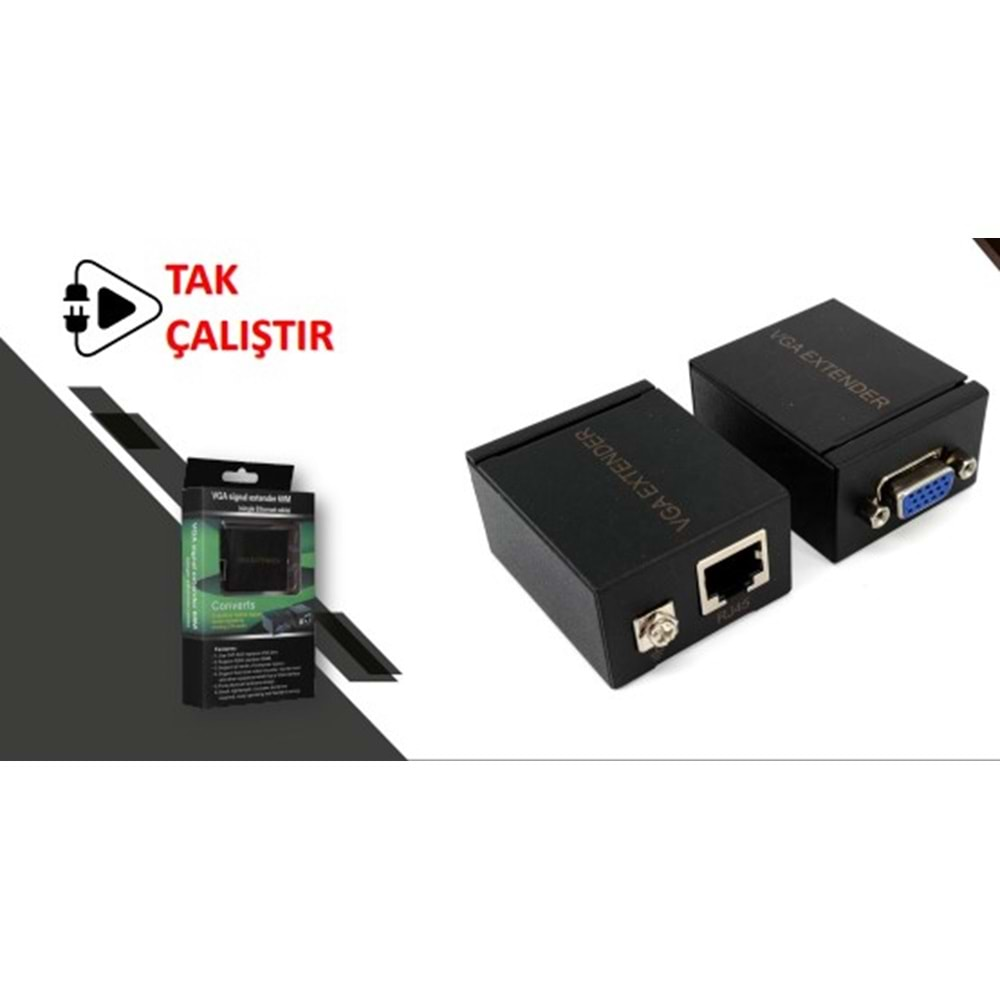 TELSAN VDE VGA Extender 60 Metre RJ45 Cat5e/Cat6 Ağ Kablosu VGA Uzatıcı