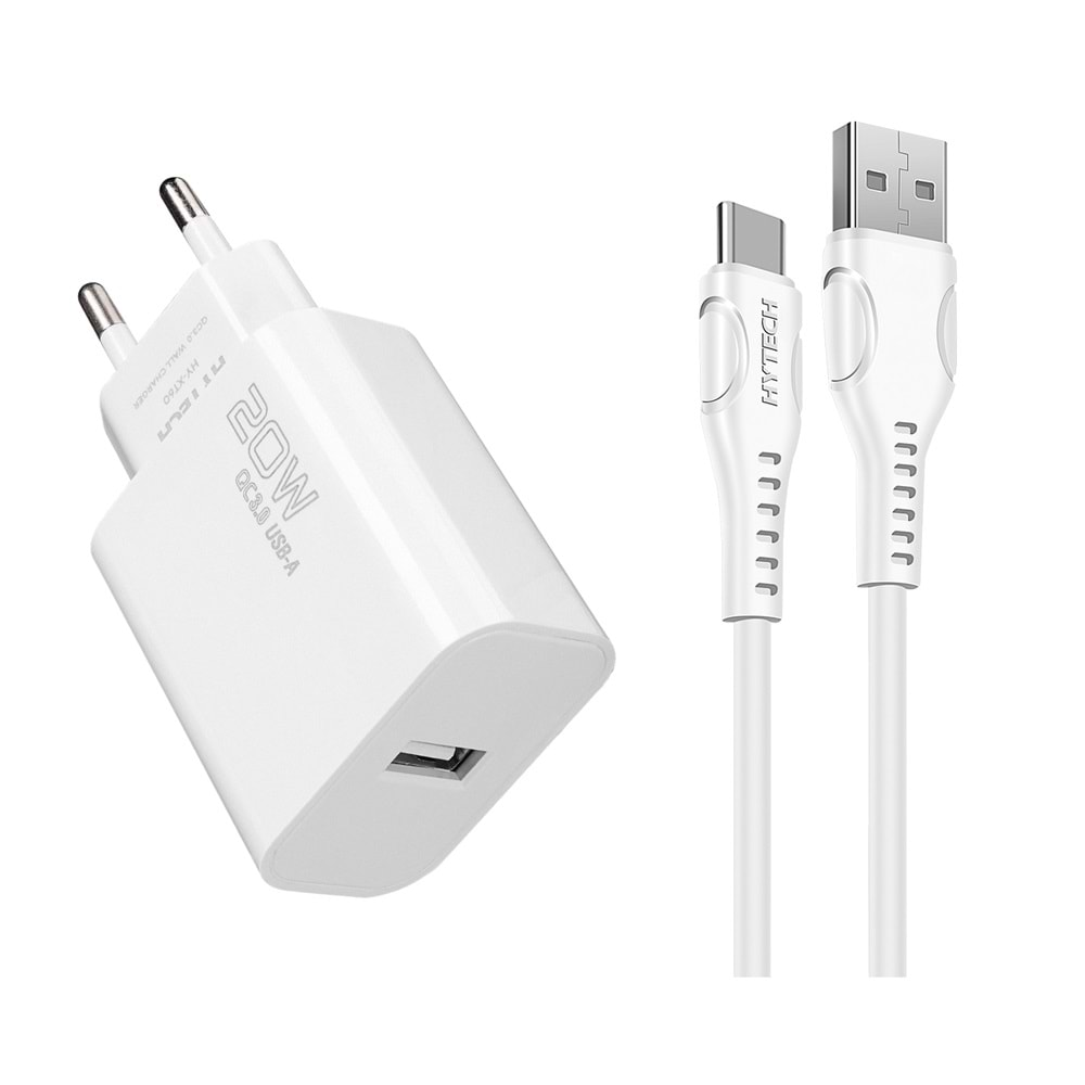 Hytech HY-XT60T 20W Quick 3.0 Type USB-C Beyaz Kablo + Ev Şarj Adaptör