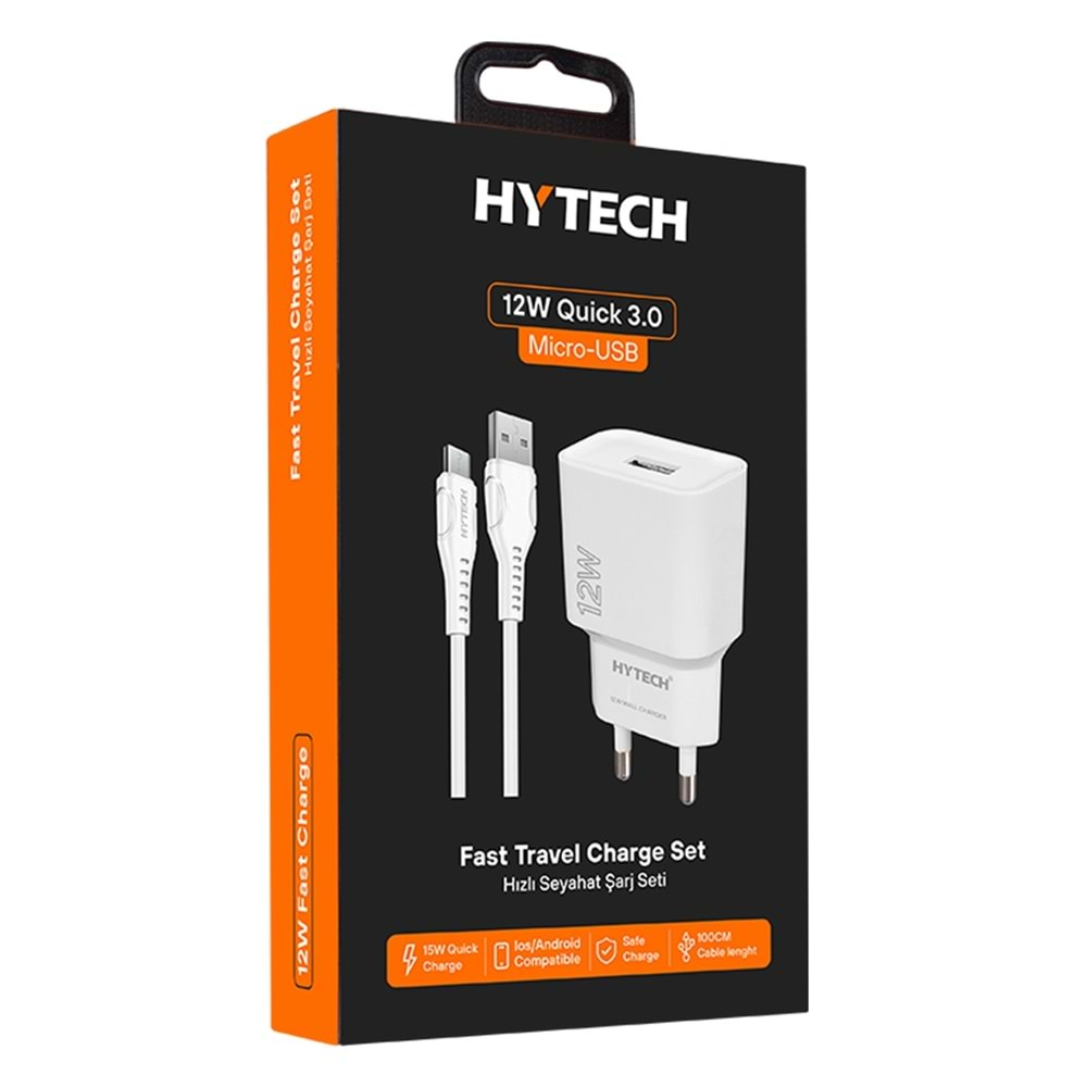 Hytech HY-XT50M 12W 5V 2.4A Micro USB Kablolu Beyaz Kablo + Ev Şarj Adaptör