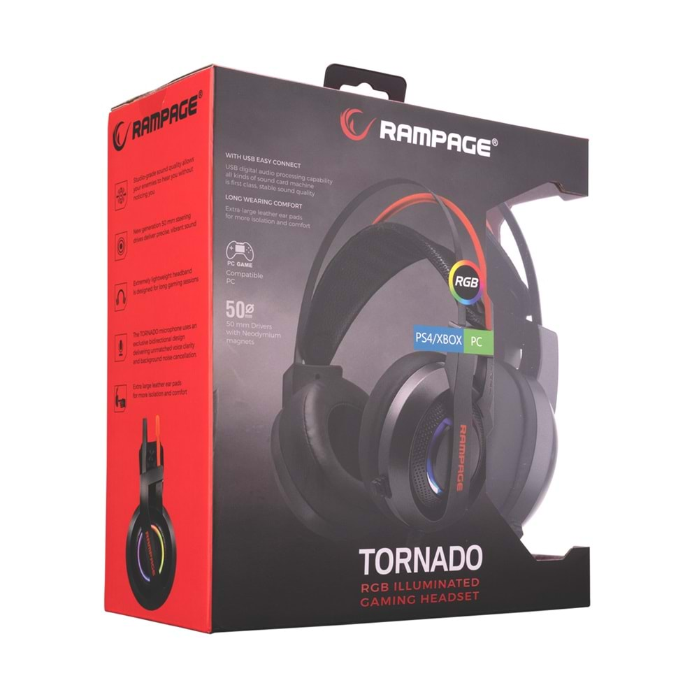 Rampage RM-X7 TORNADO Siyah CMEDIA 100B Chipset USB RGB Led Efektli Oyuncu Mikrofonlu Kulaklık