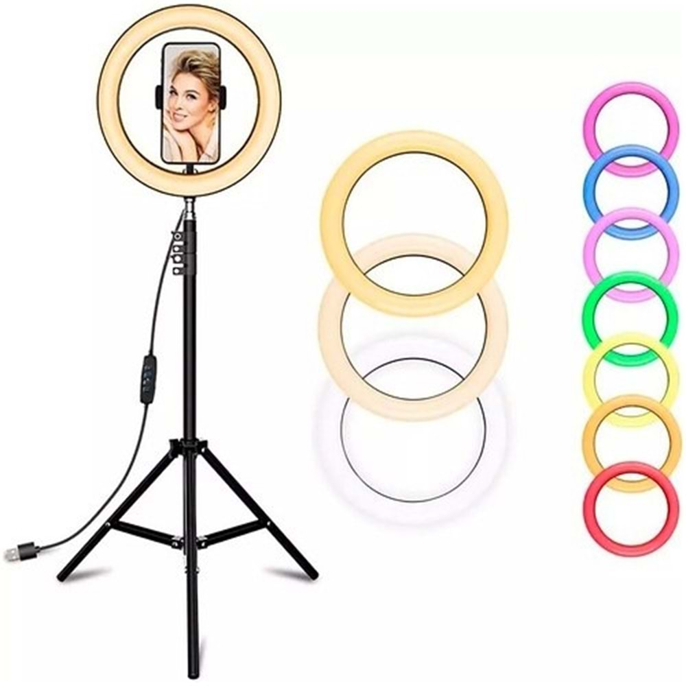 TELSAN MJ33 210CM 13inç RGB Youtuber Tiktok Çekim Telefon Tutucu Renkli Ring Light Makyaj Işığı Tripod