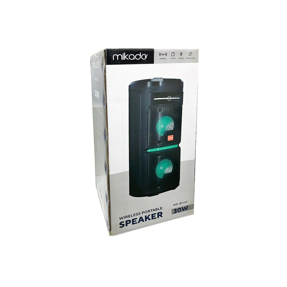 Mikado MD-BT107 Siyah USB/BT/TF/TWS Led Işıklı Kablosuz Mikrofonlu Toplantı Anfisi Speaker