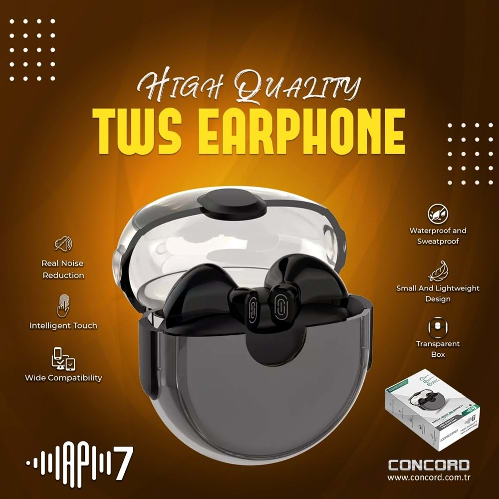 CONCORD AP7 TWS ŞEFFAF KUTU WİRELESS HD SES KALİTESİ BLUETOOTH KULAKLIK