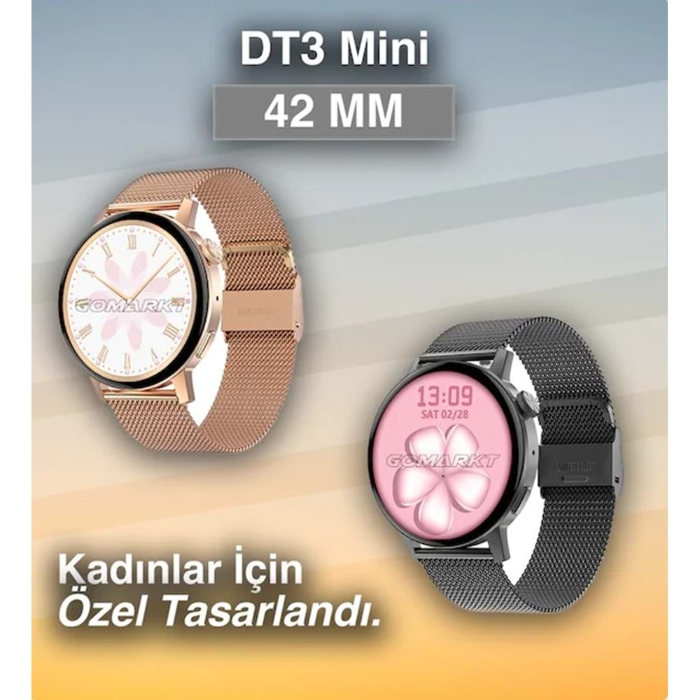 DT3 Mini 1.19inç Metal Kordon Gps/Nfc/Siri Destekli Yuvarlak Kasa Kadın Akıllı Saat (çift kordon)