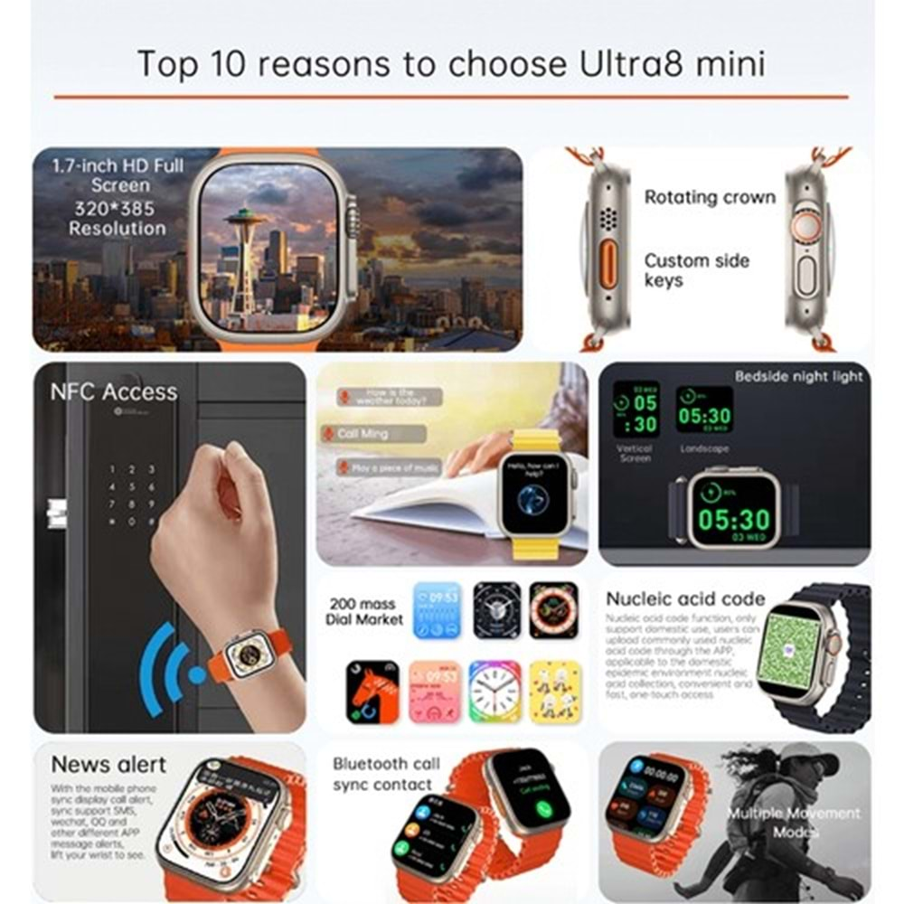 Ultra8 Mini Akıllı Saat Kadınlar İçin Özel Üretim 41mm 1.7 inç Spor Smartwatch Ultra serisi 8 Mini