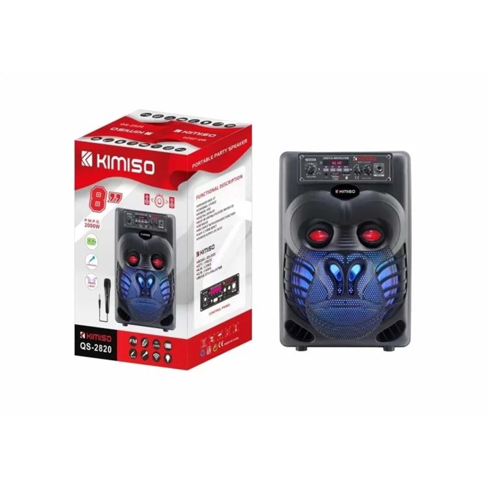 TELSAN QS-2820 SD/USB/FM 8inc 2000W KARAOKE MİKROFONLU BLUETOOTH RGB IŞIKLI MÜZİK KUTUSU