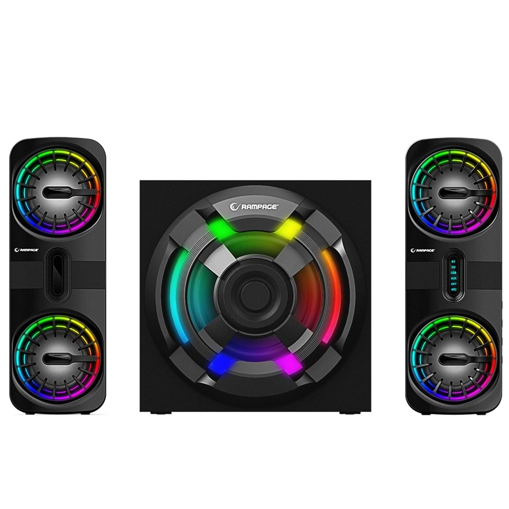 Rampage RMS-311 SHARD 2+1 80W Siyah USB,FM,Bluetooth,HMDI,Optica Rgb Işıklı Speaker