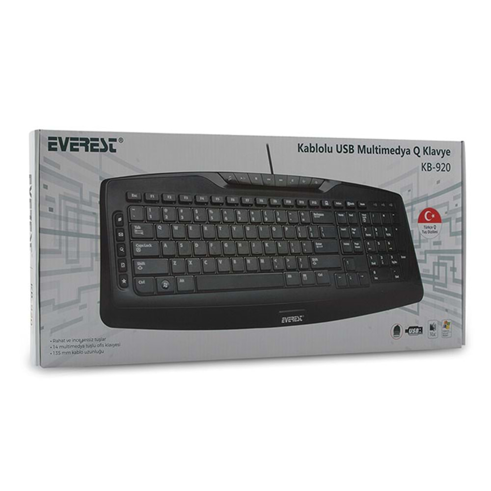 Everest KB-920 Siyah USB Full Boy Q Ofis 14 Multimadia Tuşlu Klavye