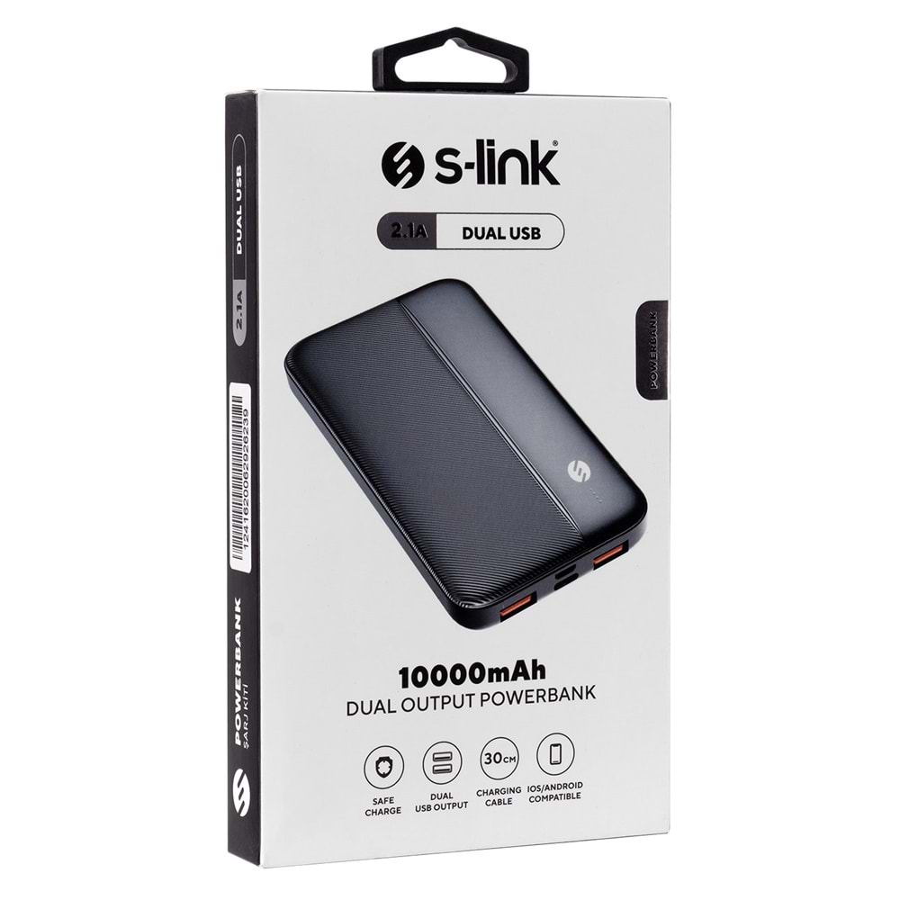 S-link IP-G10N 10000mAh Micro+Type C Girişli Powerbank Siyah Taşınabilir Pil Şarj Cihazı