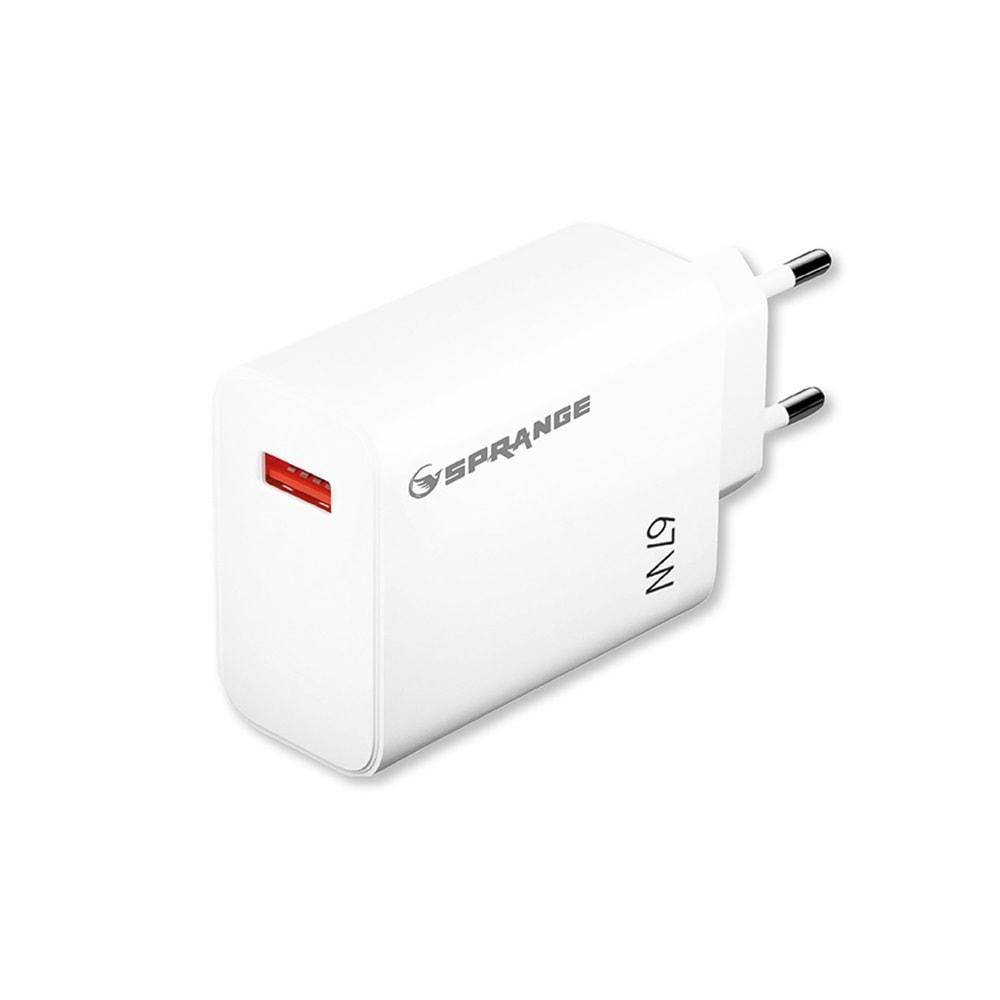 SPRANGE PT-X67 GANFAST QC 4.0 SALİSE SAYAR 67W 6A QUİCK FAST CHARGE QUALCOMM 4.0 USB TO TYPE-C ŞARJ ALETİ TAKIM