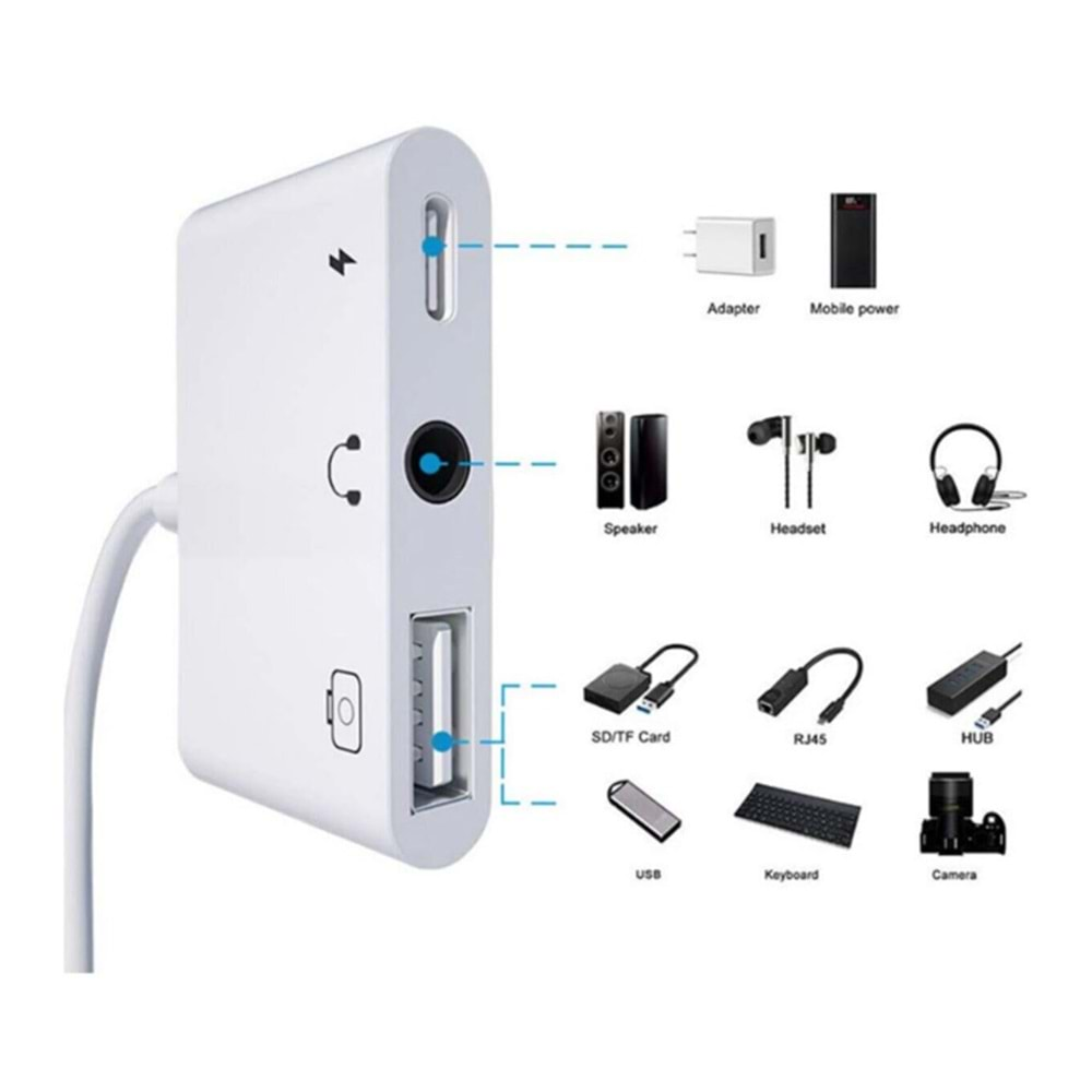 Concord JH-0513 Lightning To Şarj Usb + 3.5 Jack To Lightning Dönüştürücü