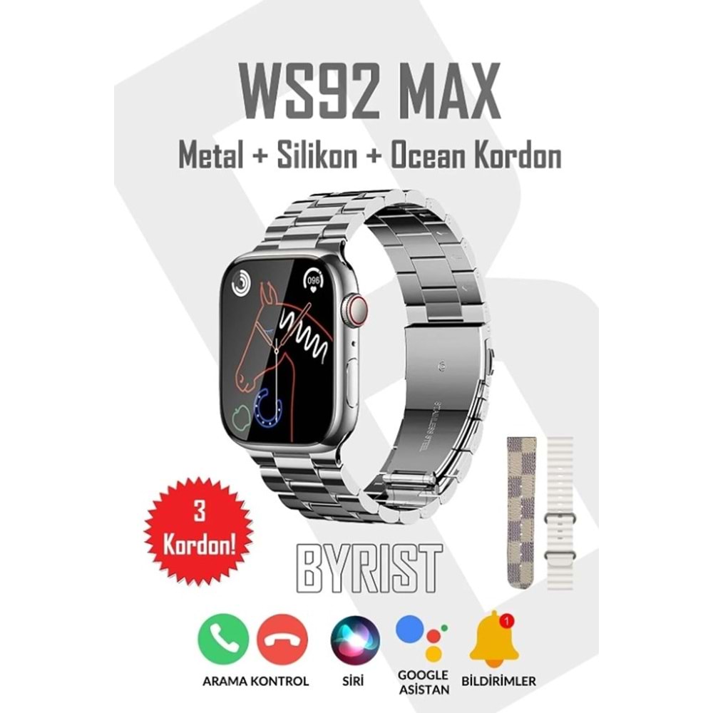 WS92 MAX PREMİUM SERİES 45MM 1.45İNÇ GPS/NFC/SİRİ AKILLI SAAT (3 KORDON)