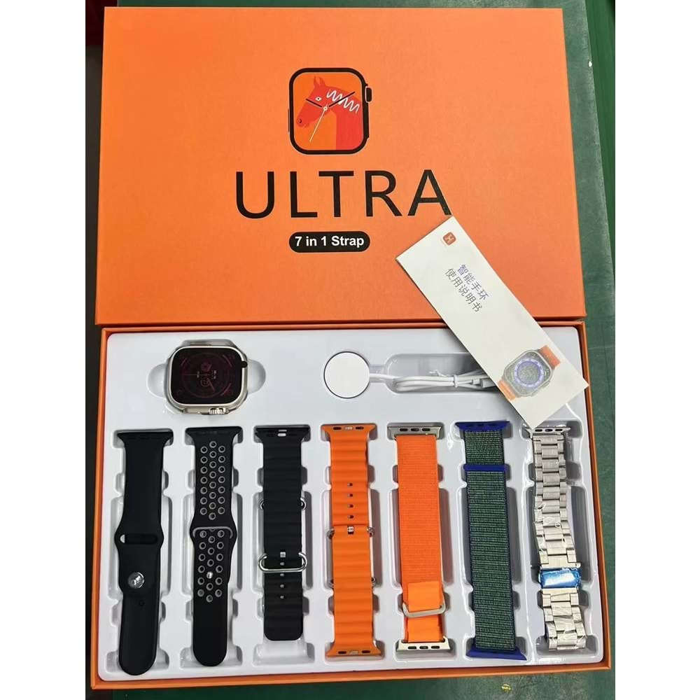 TELSAN ULTRA 7İN1 STRAP 49mm 1.99İnç Kablosuz Şarj Özellikleri Tam Ekran Bt Çağrı Özellikli Akıllı Saat (YEDİ KORDON)