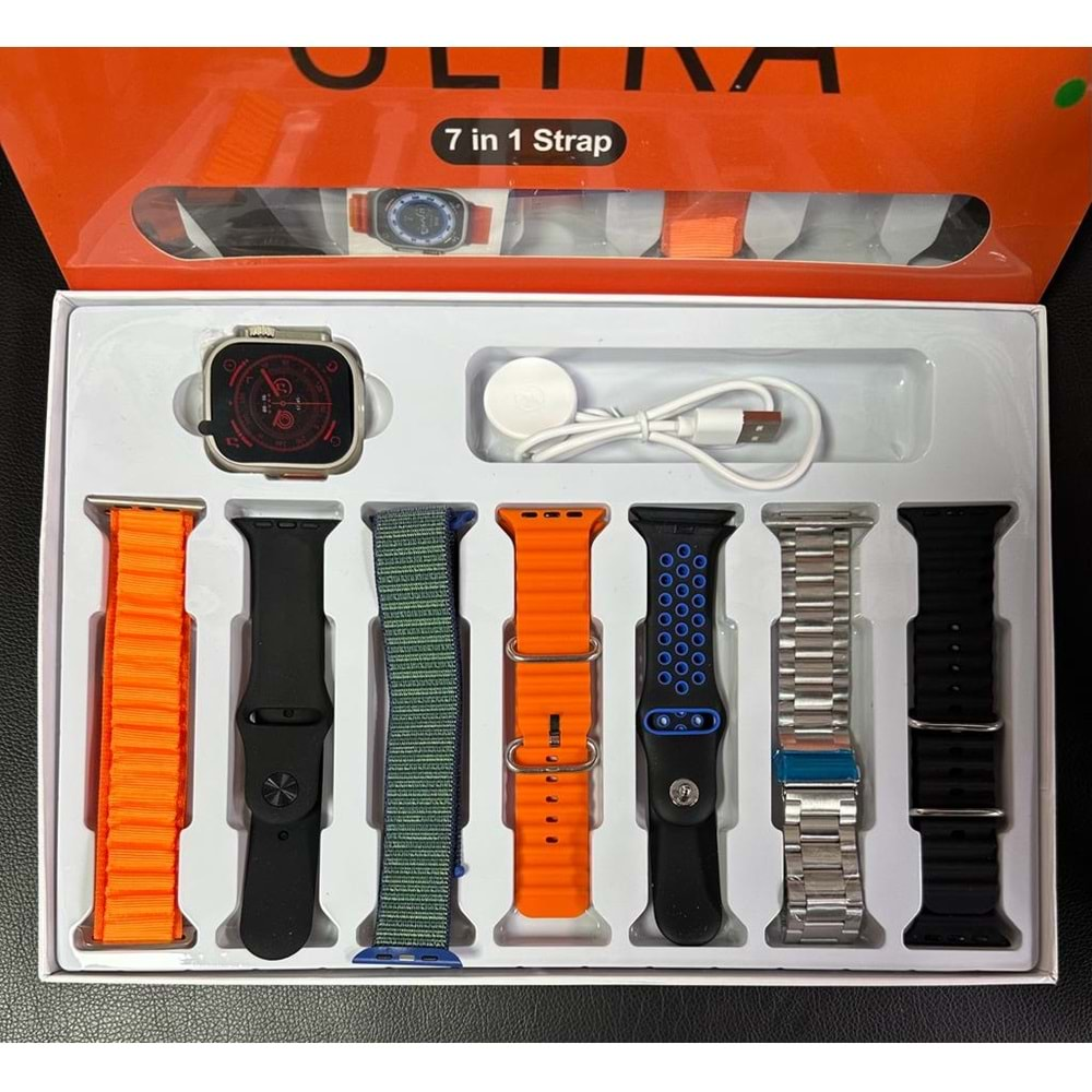 TELSAN ULTRA 7İN1 STRAP 49mm 1.99İnç Kablosuz Şarj Özellikleri Tam Ekran Bt Çağrı Özellikli Akıllı Saat (YEDİ KORDON)