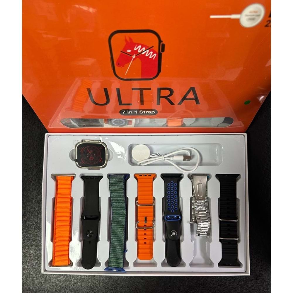 TELSAN ULTRA 7İN1 STRAP 49mm 1.99İnç Kablosuz Şarj Özellikleri Tam Ekran Bt Çağrı Özellikli Akıllı Saat (YEDİ KORDON)