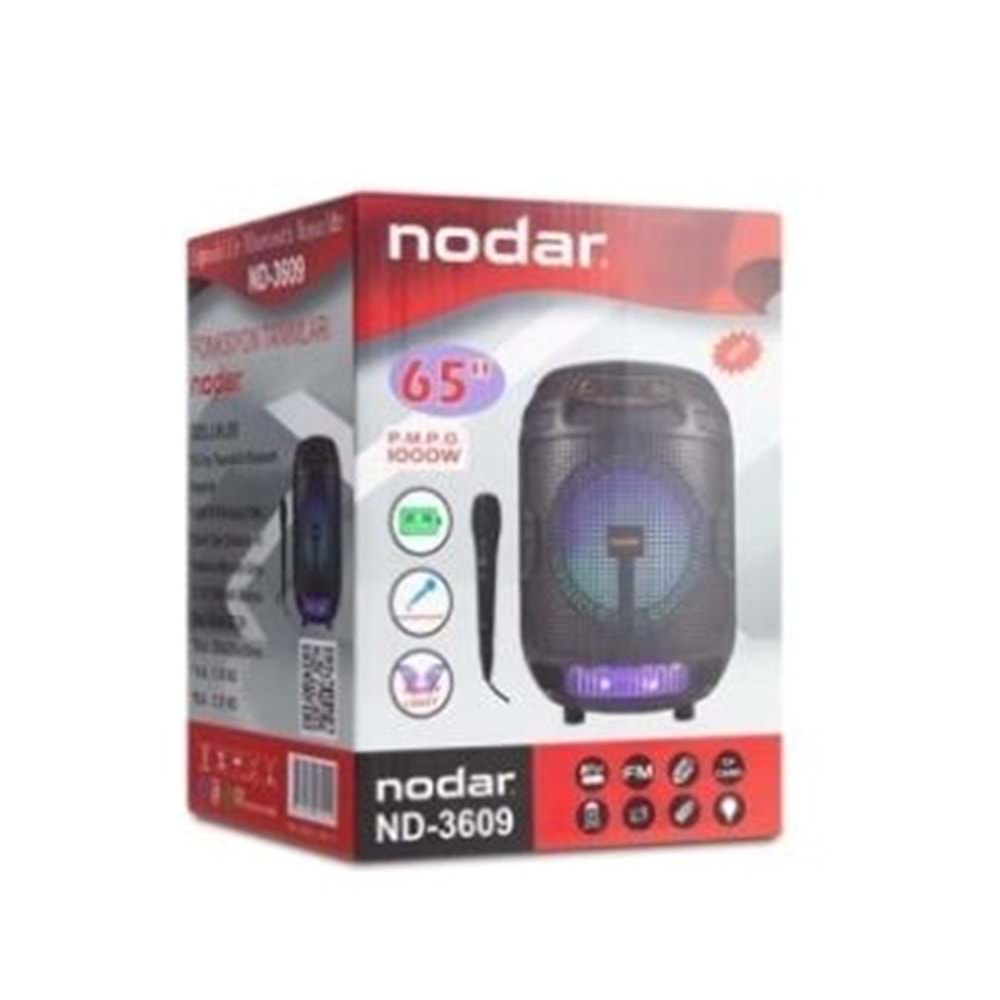 NODAR ND3609 MİKROFONLU 1000W USB/TF/BT SPEAKER 6.5INCH 210*210*299MM