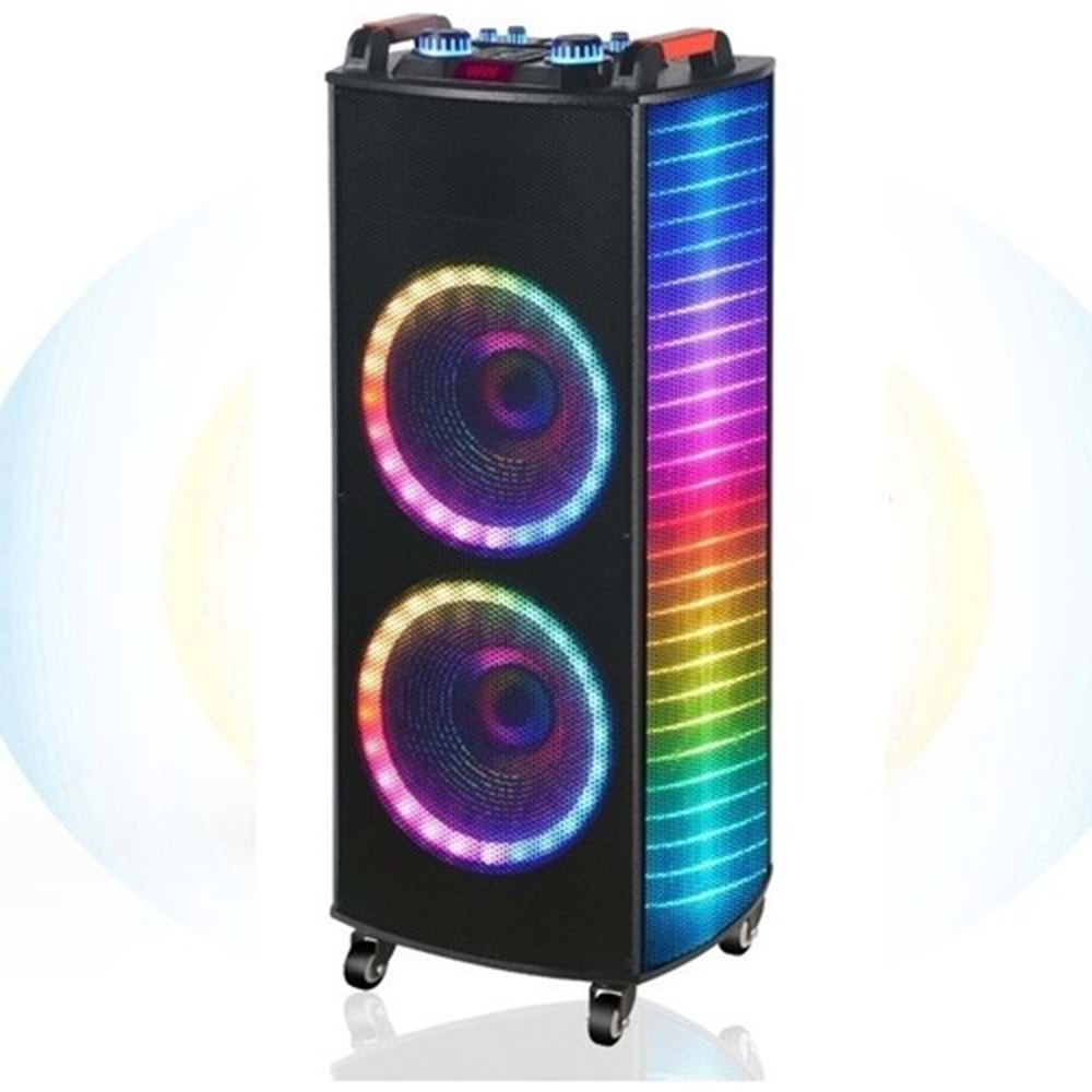 TELSAN NDR-1010S SD/USB/FM 2*10inc BLUETOOTH ÇİFT KABLOSUZ KARAOKE MİKROFONLU KUMANDALI RGB MÜZİK KUTUSU