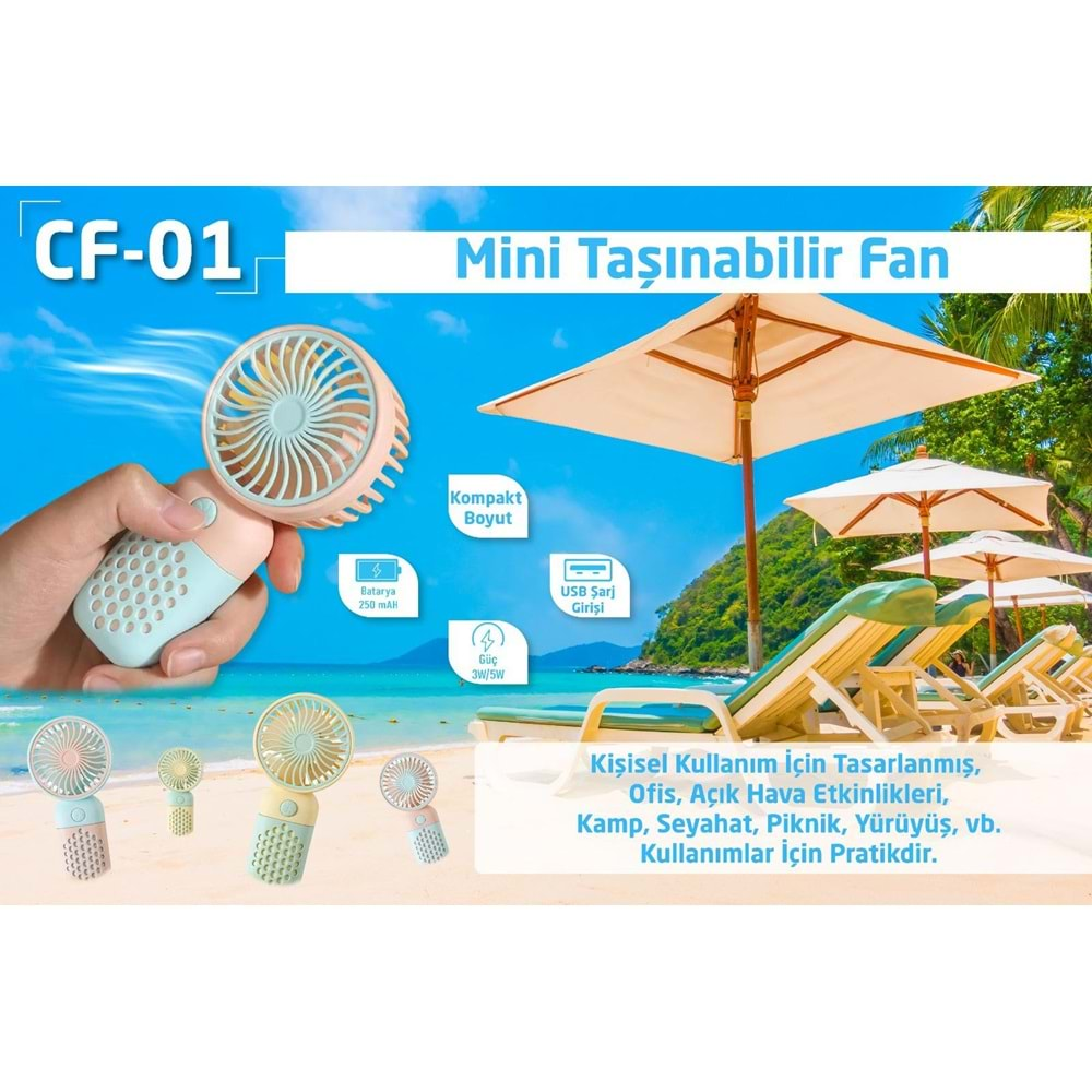 CONCORD CF-01 Taşınabilir Şarjlı 250mAh 3-5W Usb Masaüstü Fan Usb Vantilatör