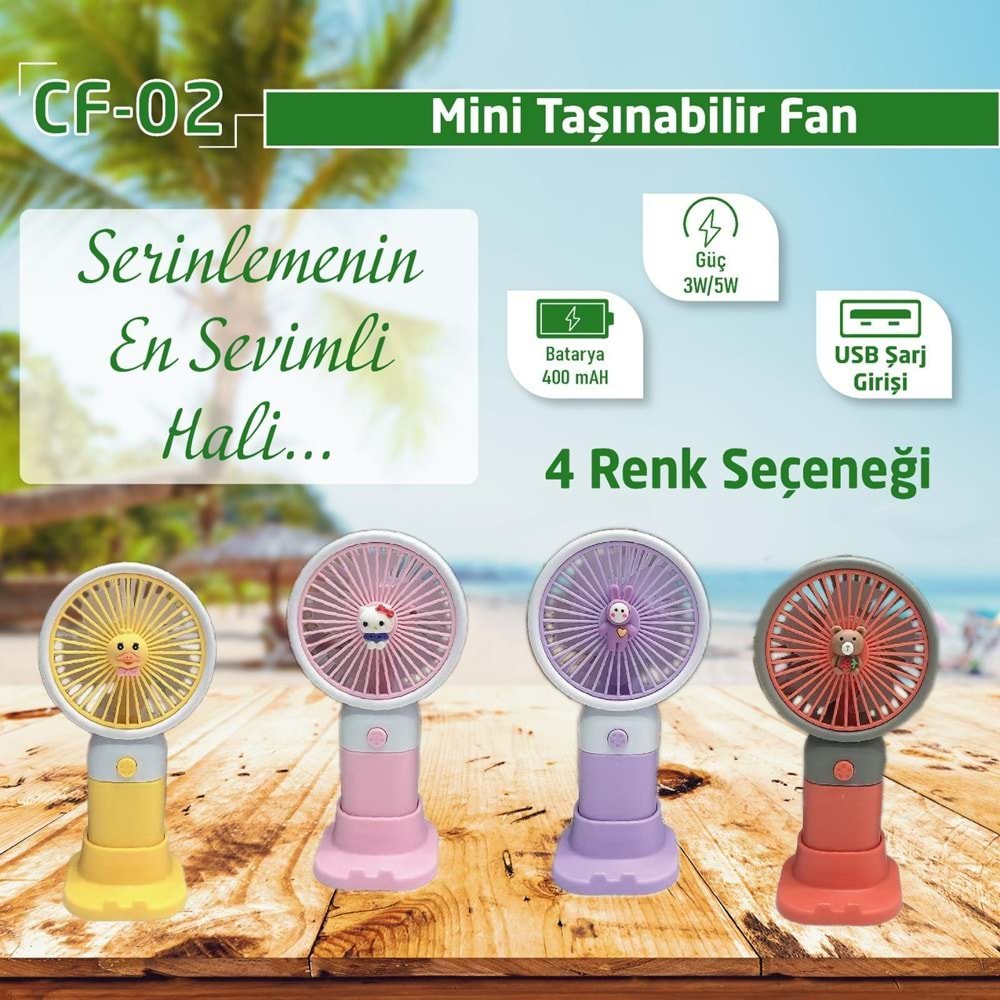 CONCORD CF-02 Taşınabilir Şarjlı 400mAh 3-5W Usb Masaüstü Fan Usb Vantilatör