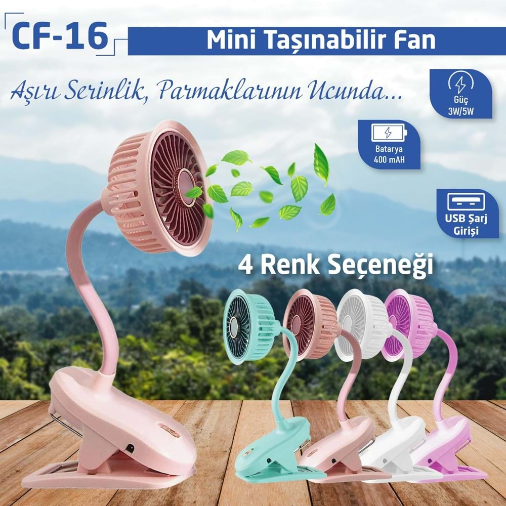 CONCORD CF-16 Taşınabilir Şarjlı 400mAh 3-5W Usb Masaüstü Fan Usb Vantilatör