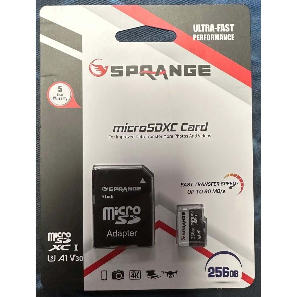 SPRANGE SM-256 Class10 256GB Micro SDXC UHS-3 4K HD Ultra Hafıza Kartı M256