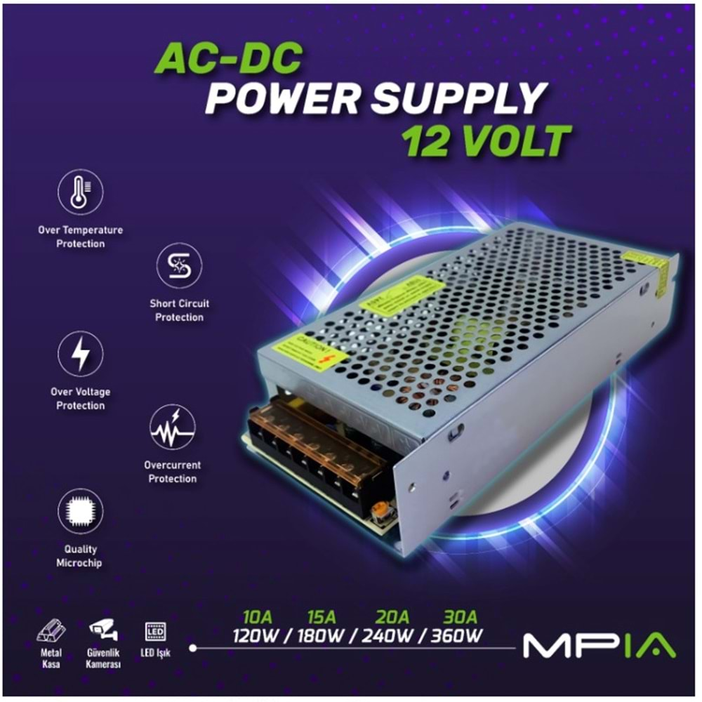 MPİA PS-10 12V10A 120W METAL KASA ADAPTÖR KAMERA ADAPTÖRÜ