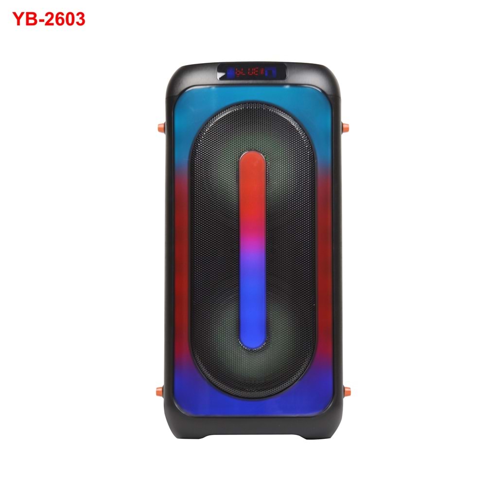 TELSAN YB-2603 SD/USB/FM 13inc 800W KARAOKE KABLOSUZ MİKROFONLU BLUETOOTH RGB IŞIKLI MÜZİK KUTUSU