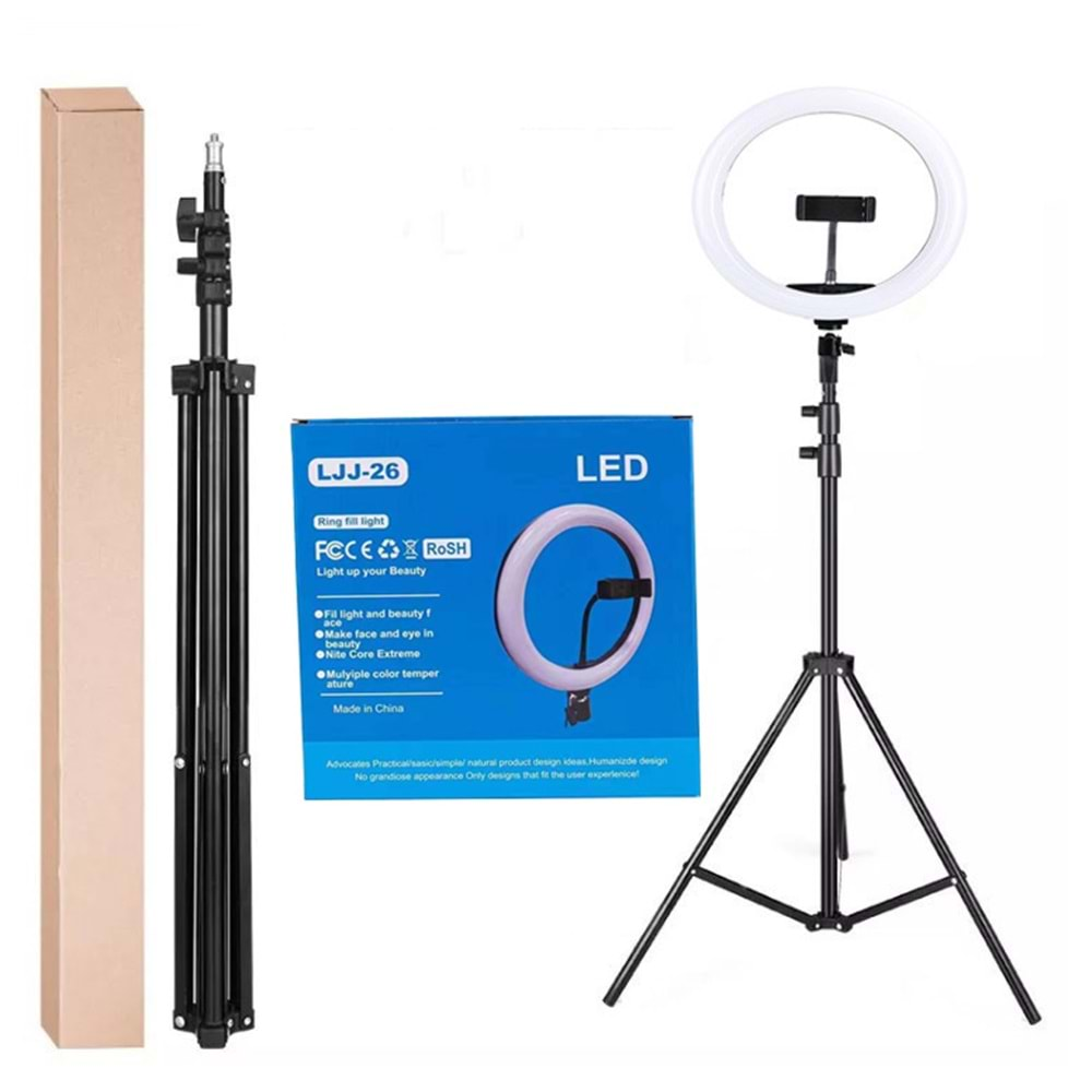 TELSAN LJJ-26 LED 10İNÇ 26CM 2METRE Youtuber Tiktok Çekim Telefon Tutucu Renkli Ring Light Makyaj Işığı 10 Inç Tripod