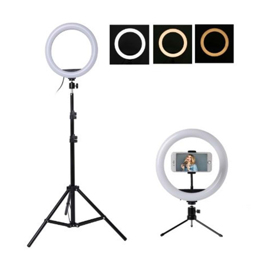 TELSAN LJJ-26 LED 10İNÇ 26CM 2METRE Youtuber Tiktok Çekim Telefon Tutucu Renkli Ring Light Makyaj Işığı 10 Inç Tripod