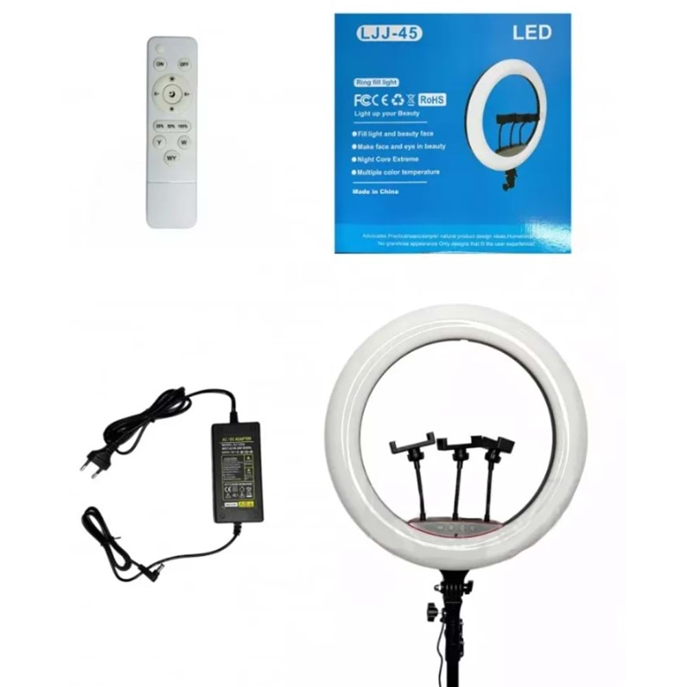 TELSAN LJJ-45 Led Uzaktan Kumanda 3 Telefon Tutucu 45CM 18İNÇ 210CM Youtuber Tiktok Çekim Telefon Tutucu Renkli Ring Light Makyaj Işığı Tripod