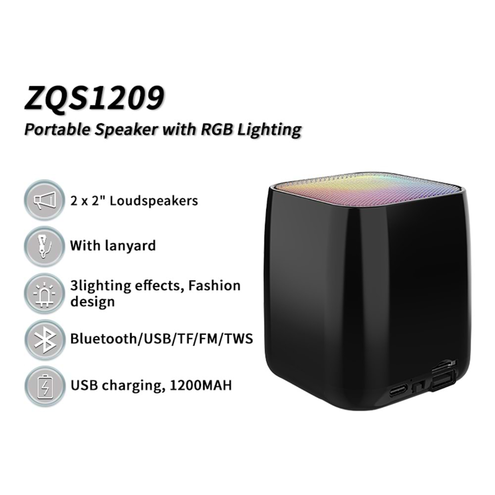 TELSAN ZQS1209 SD/USB/FM TELEFON GÖRÜŞME RENKLİ COLORFUL BLUETOOTH RGB IŞIKLI MÜZİK KUTUSU