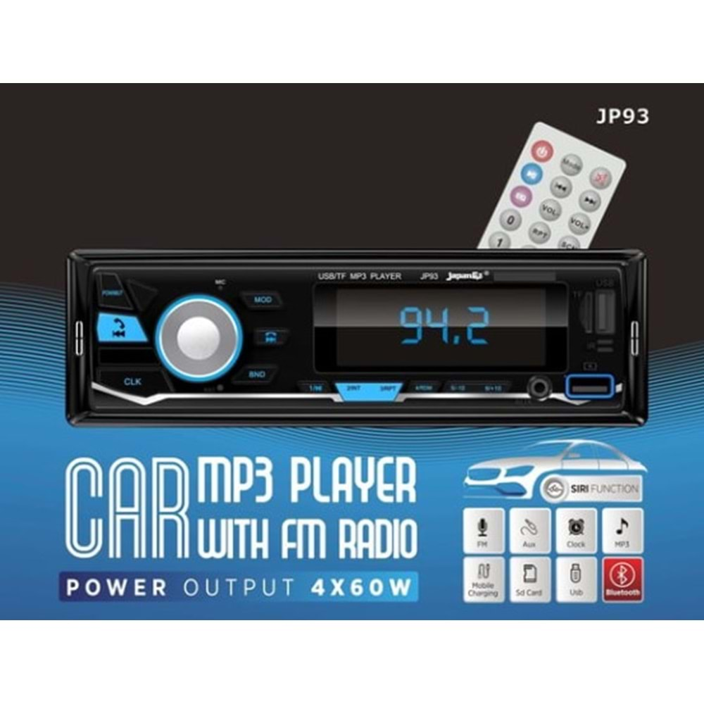 JAPANEX JP93 BLUETOOTH/FM/USB/TF/MP3 ÇALAR OTO TEYP 4X60WATT