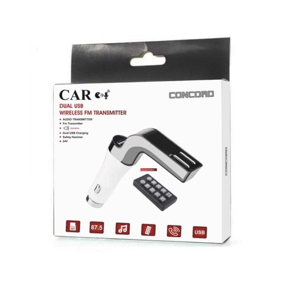 CONCORD C-603 KUMANDALI ÇİFT USB/TF/BT/FM BLUETOOTH TRANSMİTTER