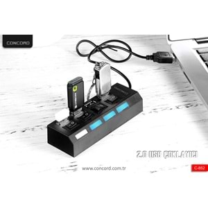 CONCORD C-852 LEDLİ USB HUB 4 PORT ANAHTARLI 2.0 USB ÇOKLAYICI