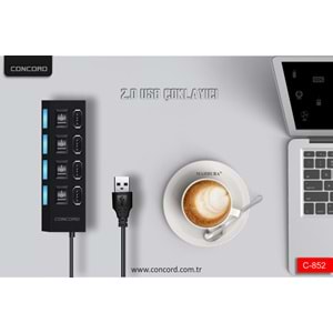CONCORD C-852 LEDLİ USB HUB 4 PORT ANAHTARLI 2.0 USB ÇOKLAYICI