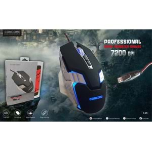 CONCORD C-25 MOUSE PAD HEDİYELİ 7200DPI RGB IŞIKLI GAMİNG MOUSE