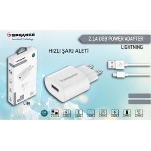 SPRANGE L-20 5V2.1A 10.5W İPHONE LİGHTNİNG ŞARJ ALETİ TAKIM