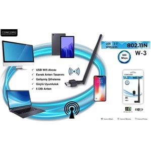 CONCORD W-3 600MBPS ANTENLİ WİFİ WİRELESS ADAPTÖR KABLOSUZ ALICI