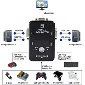 Alfais AL4509 2 Port Usb To Kvm Switch Çoklu Pc Kasa Çoklayıcı 2 KASA 1 MONİTÖR