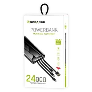 SPRANGE SR-P3 GÖSTERGELİ 24000MAH TYPE-C MİCRO 3 BUİLT-İN KABLO A+ SMART CHİP TECHNOLOGY POWERBANK