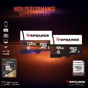 SPRANGE SM-128 Class10 128GB Micro SDXC UHS-3 4K HD Ultra Hafıza Kartı M128