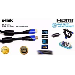 S-link SLX-250 1.5M HDMI TO HDMİ KABLO Altın Uçlu 24K + Kor.Kılıf 1.4 Ver. 3D Kablo