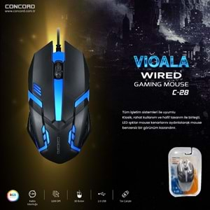 CONCORD C-28 VİOALA WİRED USB KABLOLU RGB IŞIKLI GAMİNG MOUSE 120CM 1200DPİ