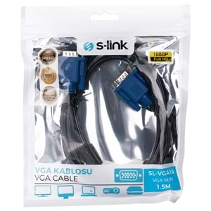 S-link SL-VGA16 VGA 1.5m Filtreli Data Kablosu Monitör Projeksiyon Kablosu